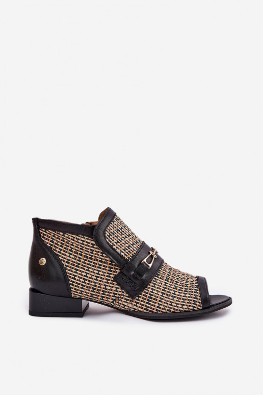 Leather Women's Ankle Boots With Open Toes Maciejka Black-Beige 06934-39/00-1 Leather Women's Ankle Boots With Open Toes Maciejka Black-Beige 06934-39/00-1