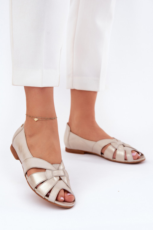 Leather Ballet Flats With Open Toes Maciejka 06908-25/001-1 Distressed Gold Leather Ballet Flats With Open Toes Maciejka 06908-25/001-1 Distressed Gold