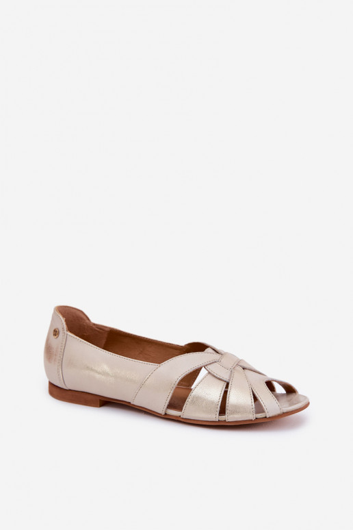 Leather Ballet Flats With Open Toes Maciejka 06908-25/001-1 Distressed Gold Leather Ballet Flats With Open Toes Maciejka 06908-25/001-1 Distressed Gold