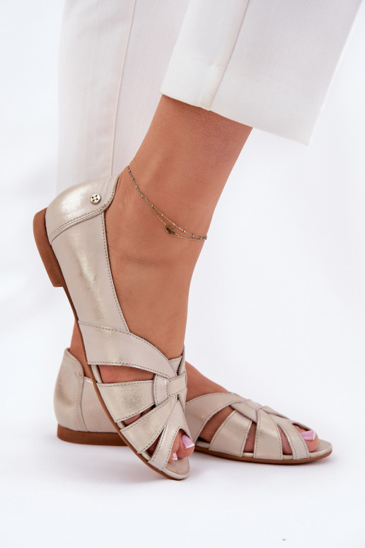 Skórzane BalerinywithOdkrytymi Palcami Maciejka 06908-25/001-1 Złoty Przecierany