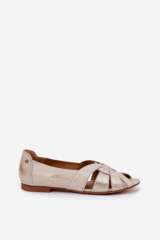 Leather Ballet Flats With Open Toes Maciejka 06908-25/001-1 Distressed Gold Leather Ballet Flats With Open Toes Maciejka 06908-25/001-1 Distressed Gold