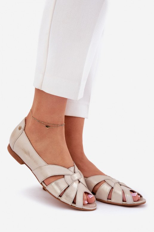 Skórzane BalerinywithOdkrytymi Palcami Maciejka 06908-25/001-1 Złoty Przecierany