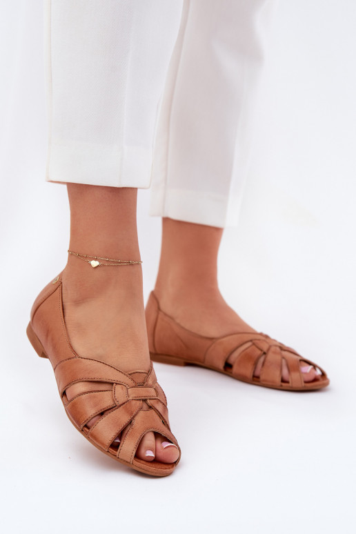Leather Ballet Flats With Open Toes Maciejka 06908-29/001-1 Brown Leather Ballet Flats With Open Toes Maciejka 06908-29/001-1 Brown