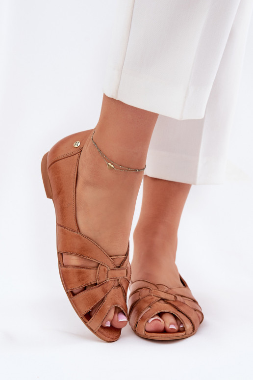 Leather Ballet Flats With Open Toes Maciejka 06908-29/001-1 Brown Leather Ballet Flats With Open Toes Maciejka 06908-29/001-1 Brown