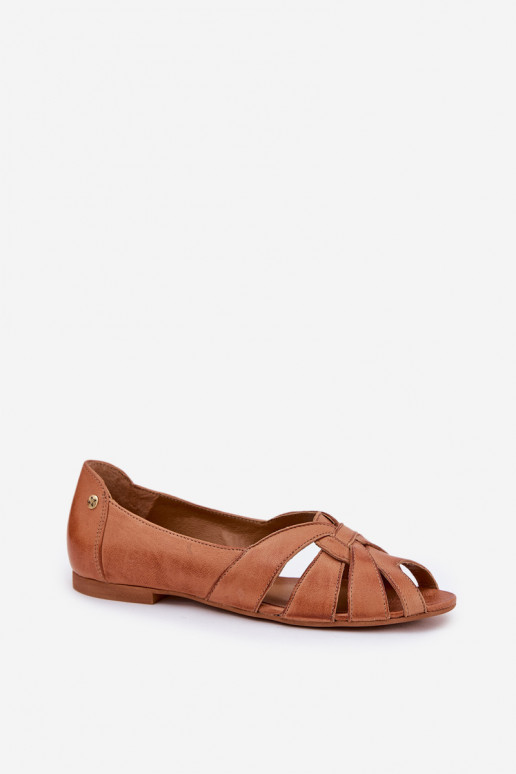 Leather Ballet Flats With Open Toes Maciejka 06908-29/001-1 Brown Leather Ballet Flats With Open Toes Maciejka 06908-29/001-1 Brown