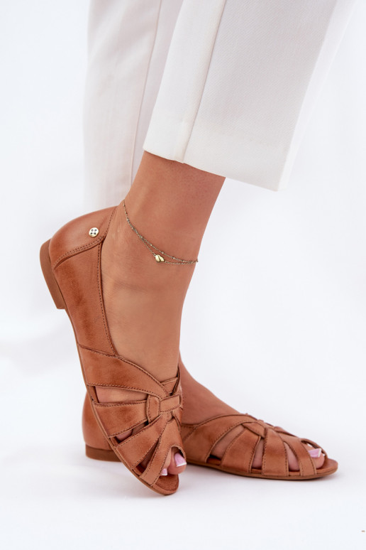 Leather Ballet Flats With Open Toes Maciejka 06908-29/001-1 Brown Leather Ballet Flats With Open Toes Maciejka 06908-29/001-1 Brown