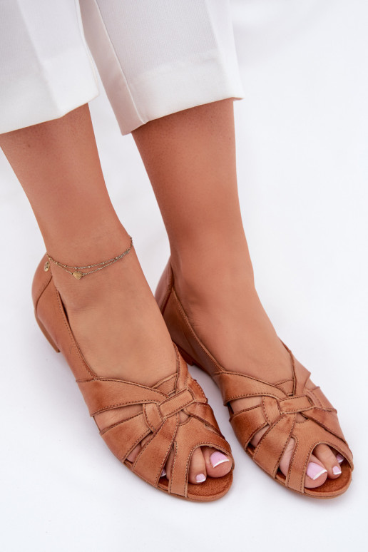 Leather Ballet Flats With Open Toes Maciejka 06908-29/001-1 Brown Leather Ballet Flats With Open Toes Maciejka 06908-29/001-1 Brown