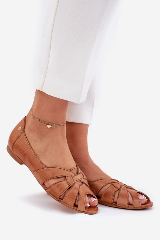 Leather Ballet Flats With Open Toes Maciejka 06908-29/001-1 Brown Leather Ballet Flats With Open Toes Maciejka 06908-29/001-1 Brown