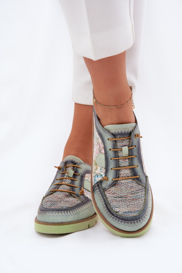 Leather Ladies Shoes Patterned Maciejka 06784-09 Green