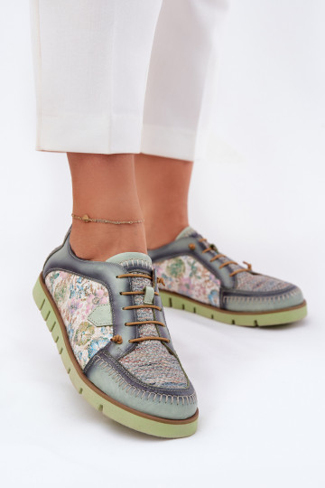 Leather Ladies Shoes Patterned Maciejka 06784-09 Green 2