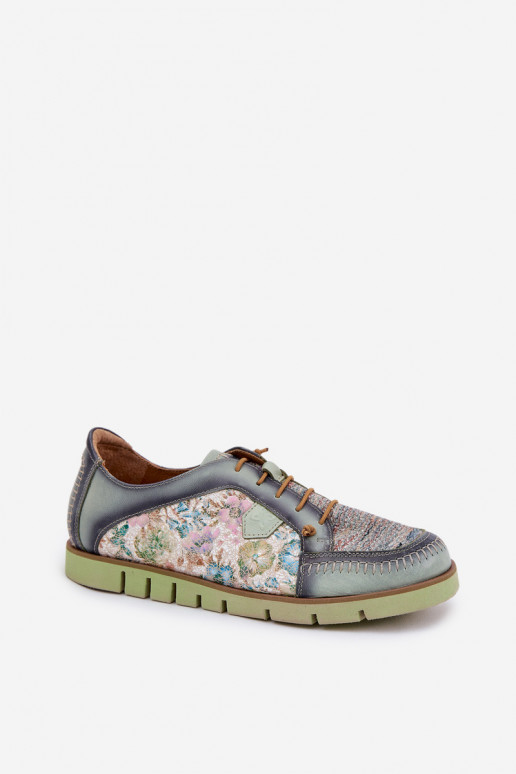 Leather Ladies Shoes Patterned Maciejka 06784-09 Green Leather Ladies Shoes Patterned Maciejka 06784-09 Green