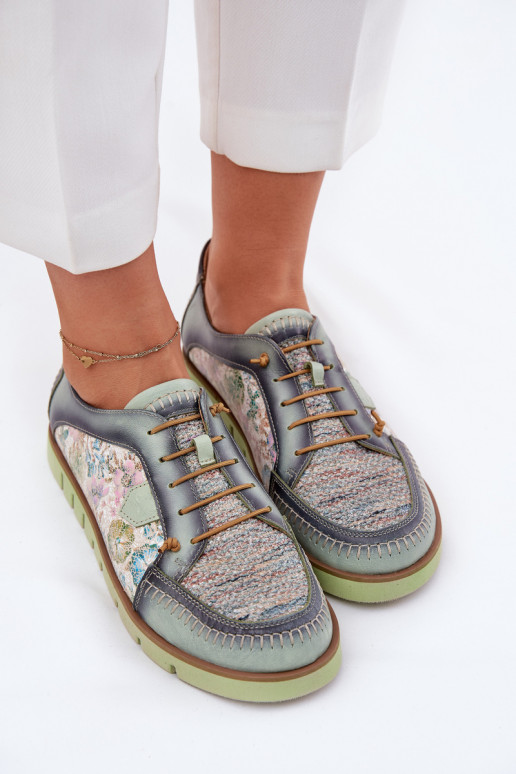 Leather Ladies Shoes Patterned Maciejka 06784-09 Green Leather Ladies Shoes Patterned Maciejka 06784-09 Green