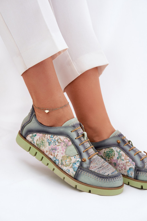 Leather Ladies Shoes Patterned Maciejka 06784-09 Green Leather Ladies Shoes Patterned Maciejka 06784-09 Green