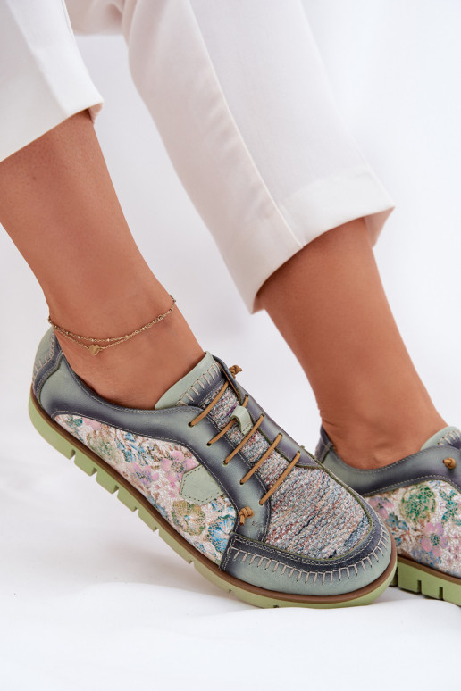 Leather Ladies Shoes Patterned Maciejka 06784-09 Green Leather Ladies Shoes Patterned Maciejka 06784-09 Green