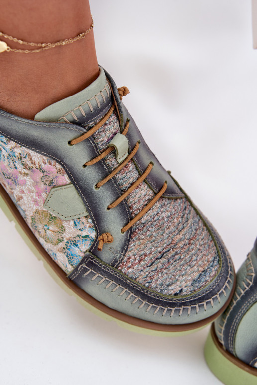 Leather Ladies Shoes Patterned Maciejka 06784-09 Green Leather Ladies Shoes Patterned Maciejka 06784-09 Green