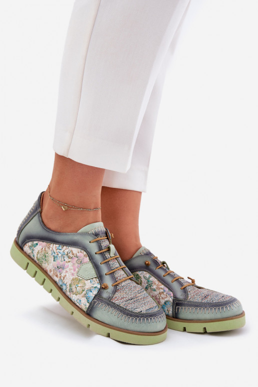 Leather Ladies Shoes Patterned Maciejka 06784-09 Green Leather Ladies Shoes Patterned Maciejka 06784-09 Green