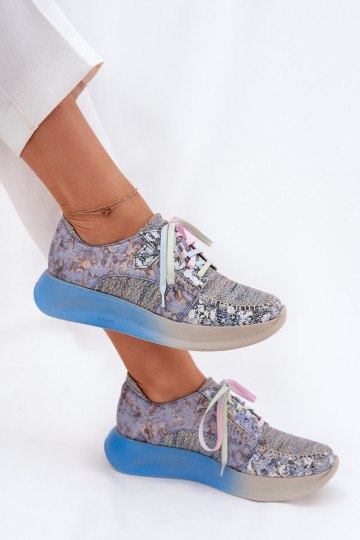 Women's Leather Sneakers Loafers On Platform Maciejka 06776A-06 Blue