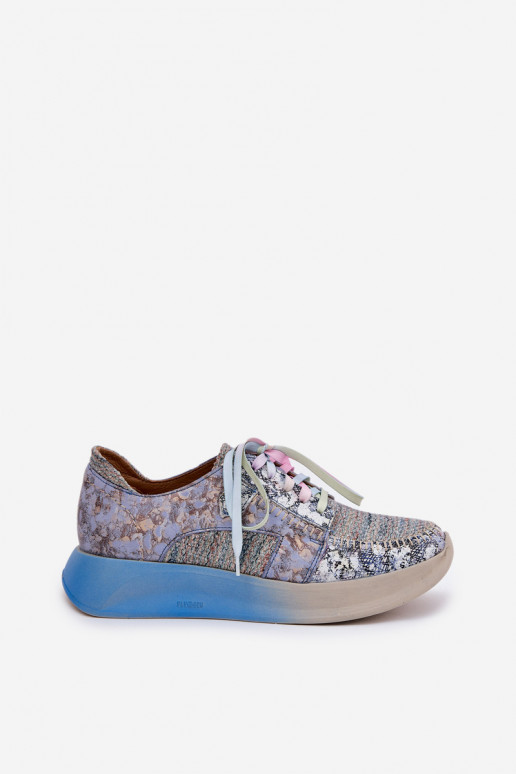 Women's Leather Sneakers Loafers On Platform Maciejka 06776A-06 Blue Women's Leather Sneakers Loafers On Platform Maciejka 06776A-06 Blue