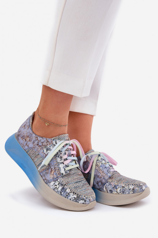 Skórzane Półbuty Sneakersy Damskie Na Platformie Maciejka 06776A-06 Niebieskie
