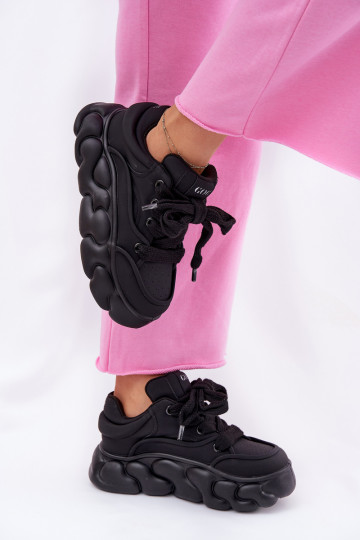 Women's Leather Sneakers On Chunky Platform GOE RR2N4044 Black