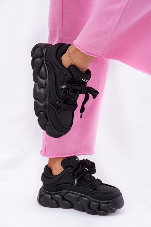Women's Leather Sneakers On Chunky Platform GOE RR2N4044 Black Women's Leather Sneakers On Chunky Platform GOE RR2N4044 Black