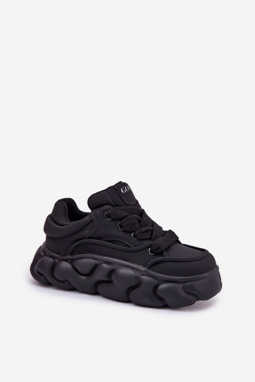 Skórzane Sneakersy Damskie Na Masywnej Platformie GOE RR2N4044 Czarne Skórzane Sneakersy Damskie Na Masywnej Platformie GOE RR2N4044 Czarne