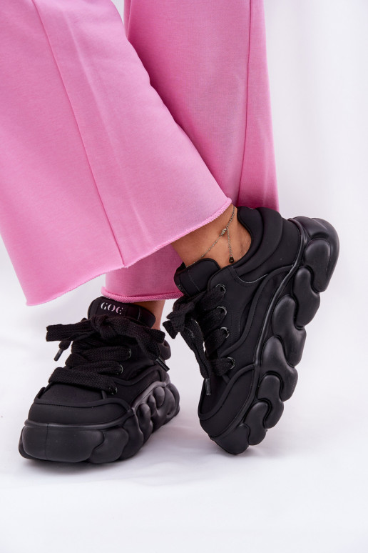 Women's Leather Sneakers On Chunky Platform GOE RR2N4044 Black Women's Leather Sneakers On Chunky Platform GOE RR2N4044 Black