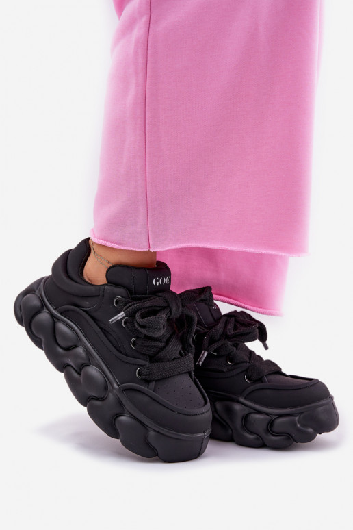 Skórzane Sneakersy Damskie Na Masywnej Platformie GOE RR2N4044 Czarne Skórzane Sneakersy Damskie Na Masywnej Platformie GOE RR2N4044 Czarne
