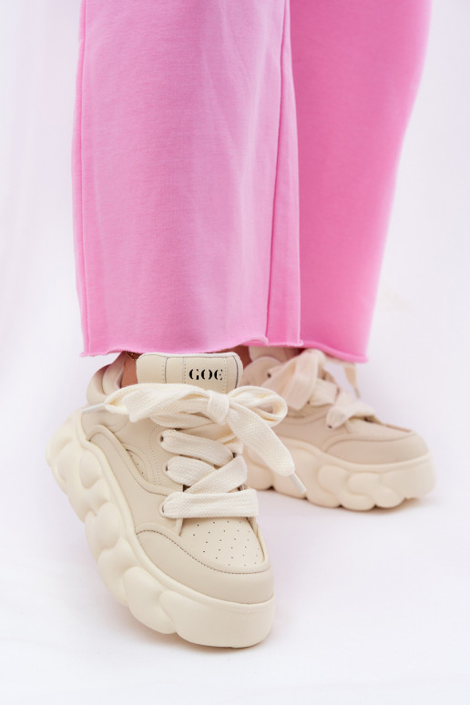 Ladies Leather Sneakers On A Massive Platform GOE RR2N4043 Beige Ladies Leather Sneakers On A Massive Platform GOE RR2N4043 Beige