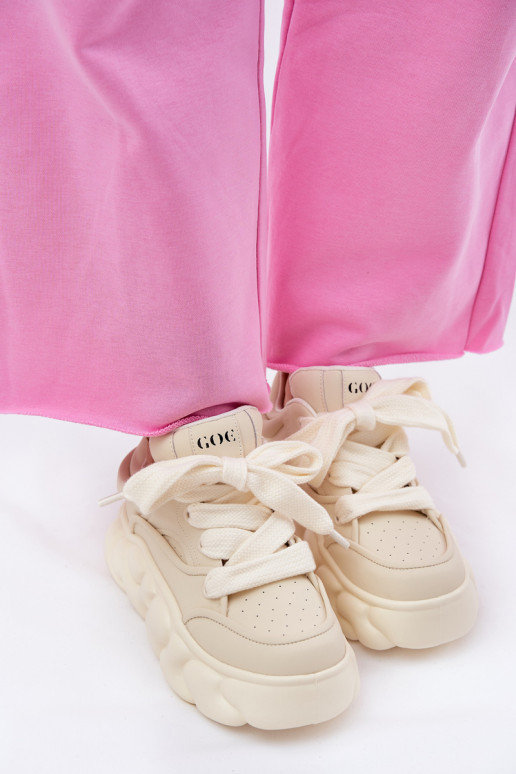 Ladies Leather Sneakers On A Massive Platform GOE RR2N4043 Beige Ladies Leather Sneakers On A Massive Platform GOE RR2N4043 Beige