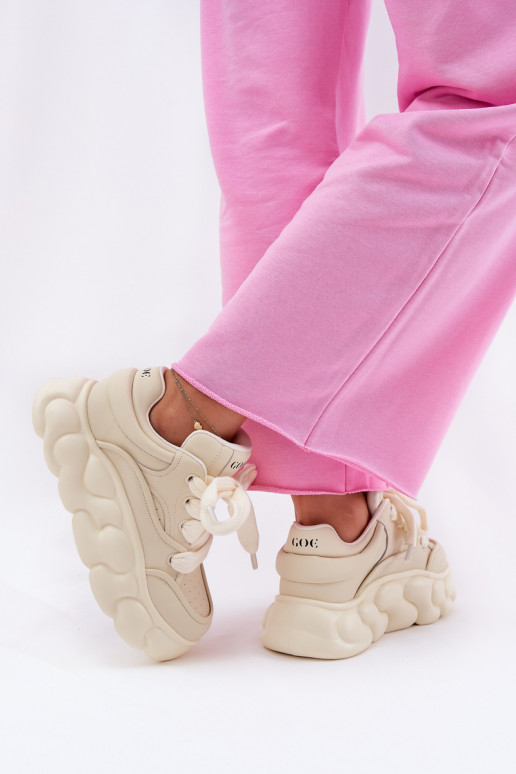 Ladies Leather Sneakers On A Massive Platform GOE RR2N4043 Beige Ladies Leather Sneakers On A Massive Platform GOE RR2N4043 Beige