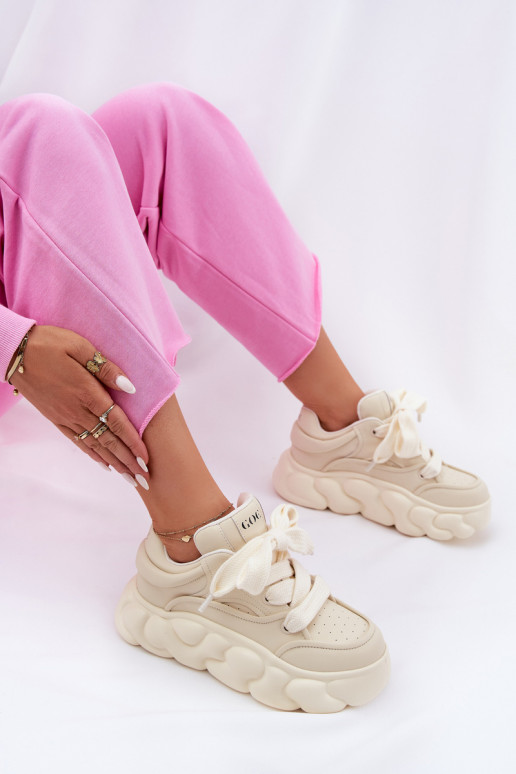 Ladies Leather Sneakers On A Massive Platform GOE RR2N4043 Beige Ladies Leather Sneakers On A Massive Platform GOE RR2N4043 Beige