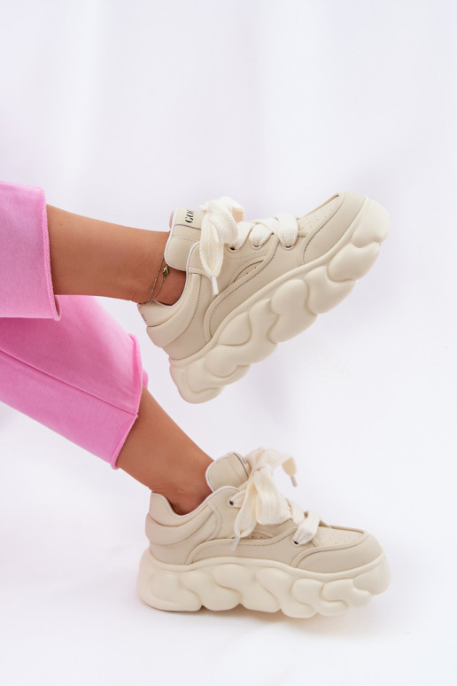 Ladies Leather Sneakers On A Massive Platform GOE RR2N4043 Beige Ladies Leather Sneakers On A Massive Platform GOE RR2N4043 Beige