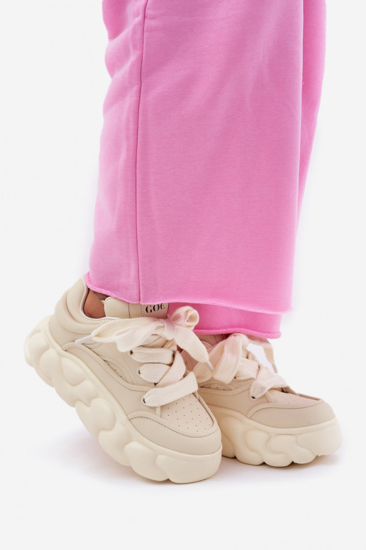 Ladies Leather Sneakers On A Massive Platform GOE RR2N4043 Beige Ladies Leather Sneakers On A Massive Platform GOE RR2N4043 Beige