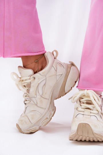 Skórzane Sneakersy Damskie GOE RR2N4037 Beżowe 2