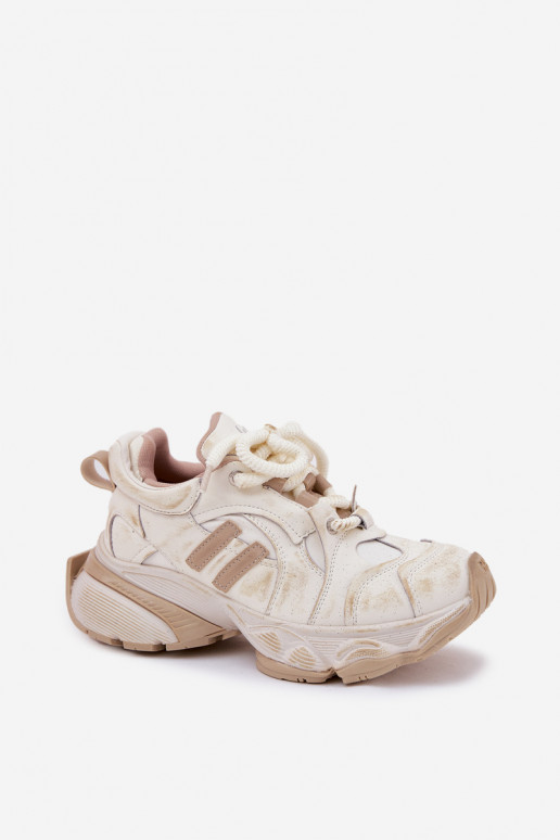 Women's Leather Sneakers GOE RR2N4037 Beige Women's Leather Sneakers GOE RR2N4037 Beige