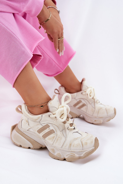 Women's Leather Sneakers GOE RR2N4037 Beige Women's Leather Sneakers GOE RR2N4037 Beige