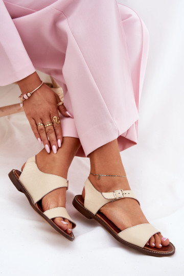 Ladies leather flat sandals Zazoo 3014 beige