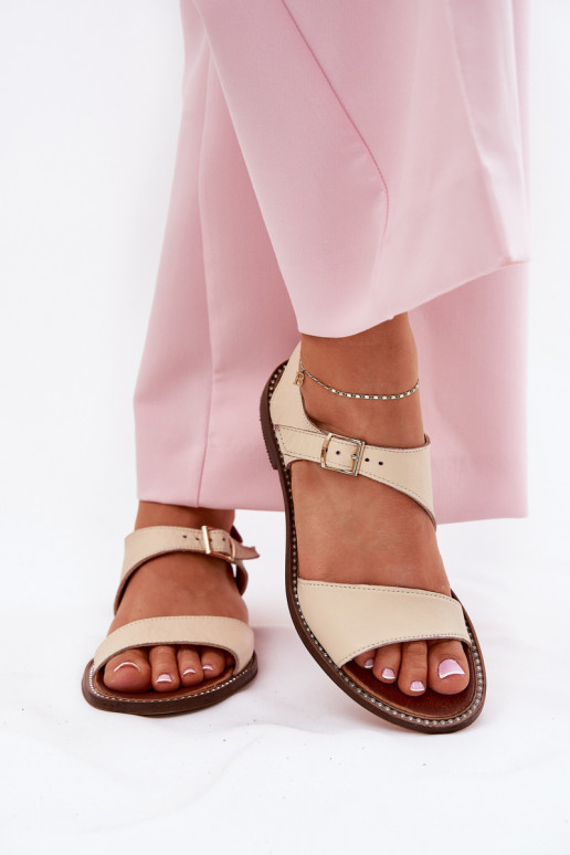 Ladies leather flat sandals Zazoo 3014 beige Ladies leather flat sandals Zazoo 3014 beige