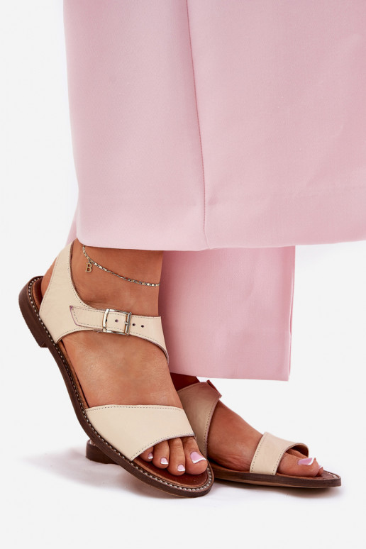 Ladies leather flat sandals Zazoo 3014 beige Ladies leather flat sandals Zazoo 3014 beige