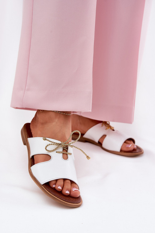 Leather Women's Slippers On Flat Heel White Zazoo 3022 Leather Women's Slippers On Flat Heel White Zazoo 3022