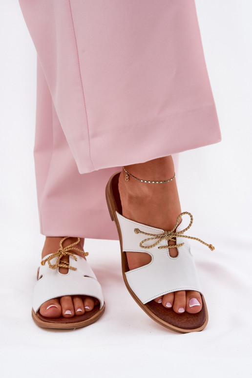 Leather Women's Slippers On Flat Heel White Zazoo 3022 Leather Women's Slippers On Flat Heel White Zazoo 3022