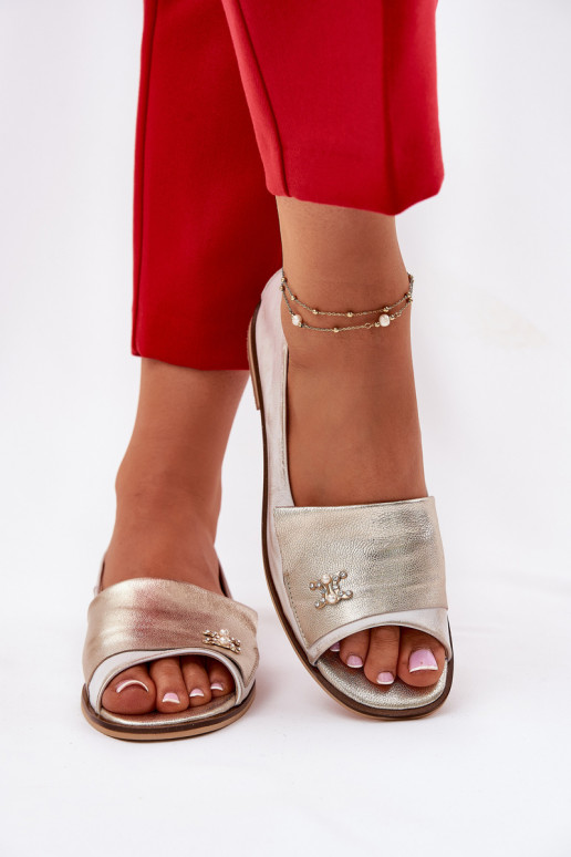 Leather Elegant Ballerinas With Open Toes Zazoo 1865 Gold Distressed Leather Elegant Ballerinas With Open Toes Zazoo 1865 Gold Distressed