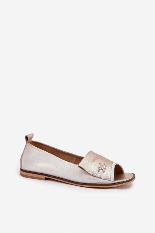 Leather Elegant Ballerinas With Open Toes Zazoo 1865 Gold Distressed Leather Elegant Ballerinas With Open Toes Zazoo 1865 Gold Distressed