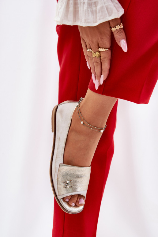 Leather Elegant Ballerinas With Open Toes Zazoo 1865 Gold Distressed Leather Elegant Ballerinas With Open Toes Zazoo 1865 Gold Distressed