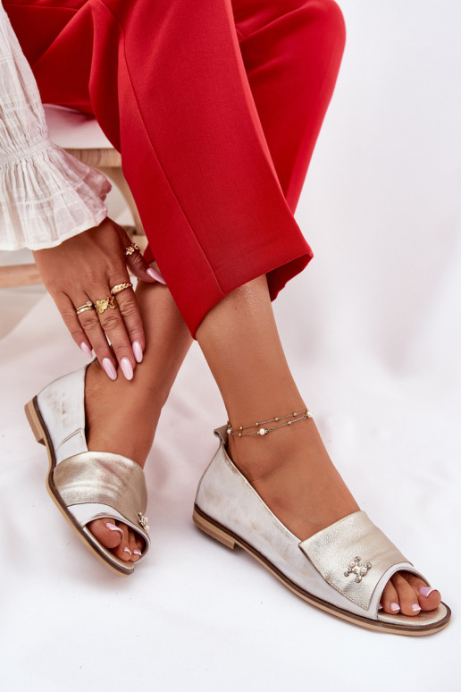 Leather Elegant Ballerinas With Open Toes Zazoo 1865 Gold Distressed Leather Elegant Ballerinas With Open Toes Zazoo 1865 Gold Distressed