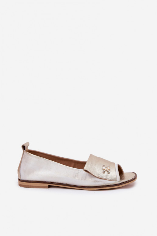Leather Elegant Ballerinas With Open Toes Zazoo 1865 Gold Distressed Leather Elegant Ballerinas With Open Toes Zazoo 1865 Gold Distressed