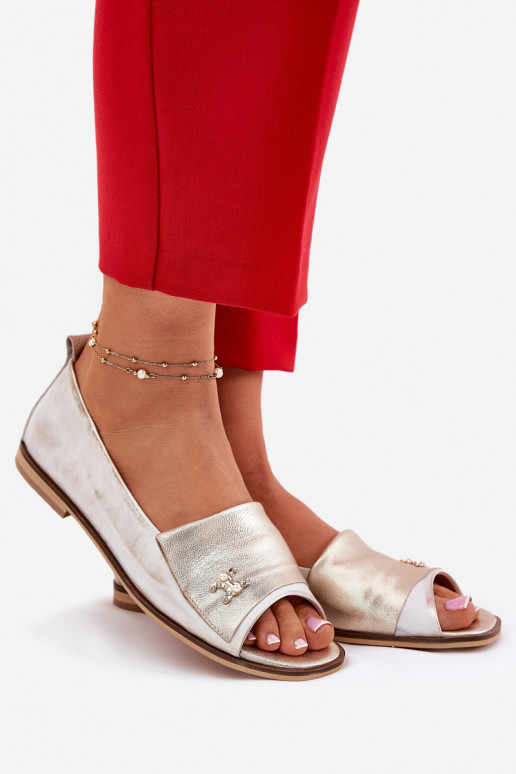 Leather Elegant Ballerinas With Open Toes Zazoo 1865 Gold Distressed Leather Elegant Ballerinas With Open Toes Zazoo 1865 Gold Distressed