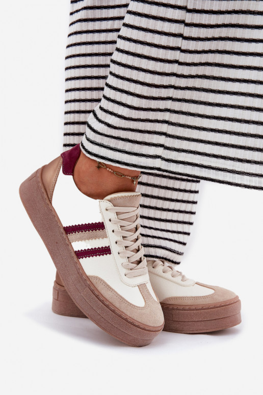 Leather Women's Sneakers On Platform Zazoo N1234 Beige-Red Leather Women's Sneakers On Platform Zazoo N1234 Beige-Red