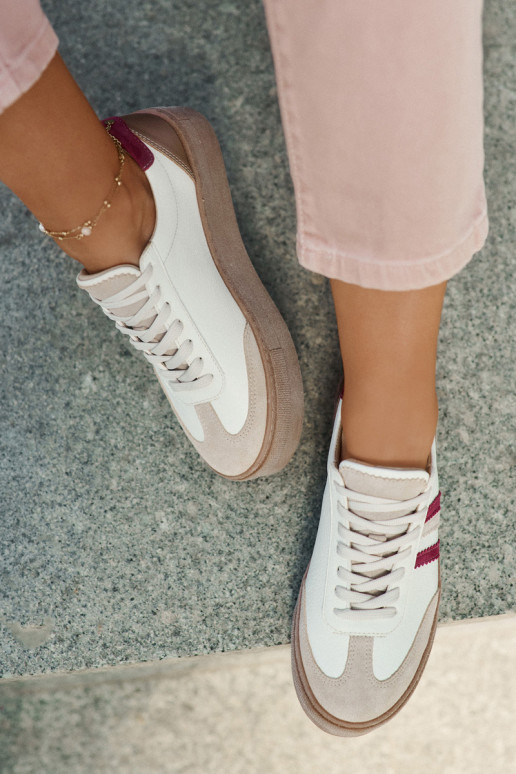 Leather Women's Sneakers On Platform Zazoo N1234 Beige-Red Leather Women's Sneakers On Platform Zazoo N1234 Beige-Red